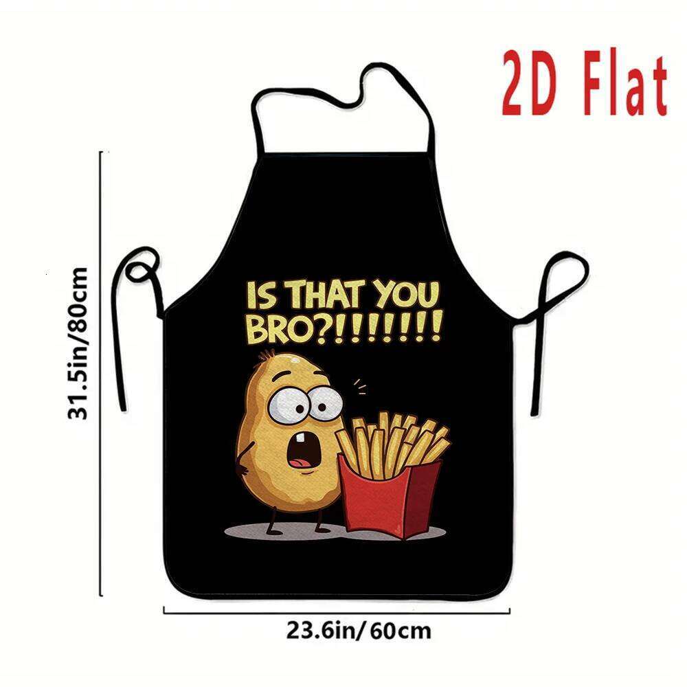 1pc Funny "Is That You Bro?" with Potato Character Design - Durable Polyester Kitchen Apron for Cooking, Baking, 60x80cm S260205