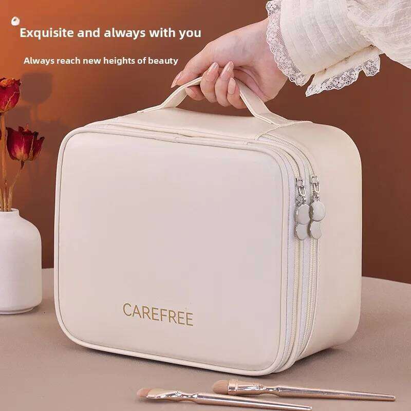 New Double-Layer Four-Zone PU Large Cosmetic Bag for Women, Portable, High-End, Large-Capacity Makeup Organizer Box Y260206