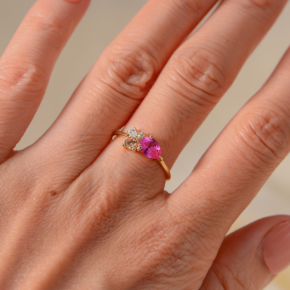 High-End Women's Inlaid with Colorful Water Drop Zircon Sterling Silver Light Luxury Style Niche Ring Wholesale