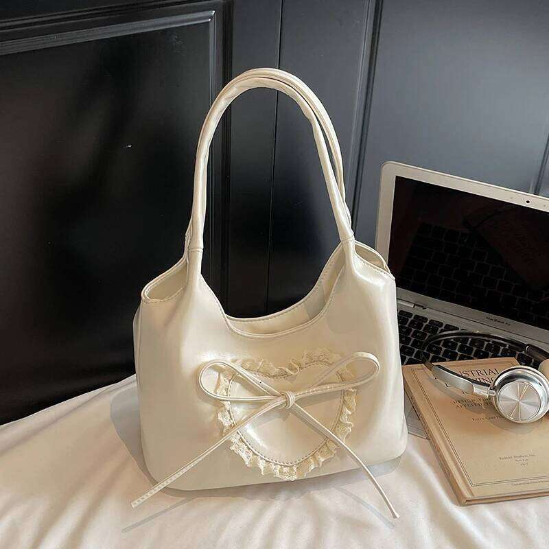 Korean Style Lace Splicing Bow Shoulder Bags Women's Large Capacity Casual Versatile Handbags New Daily Commuting Underarm Pack Y260205