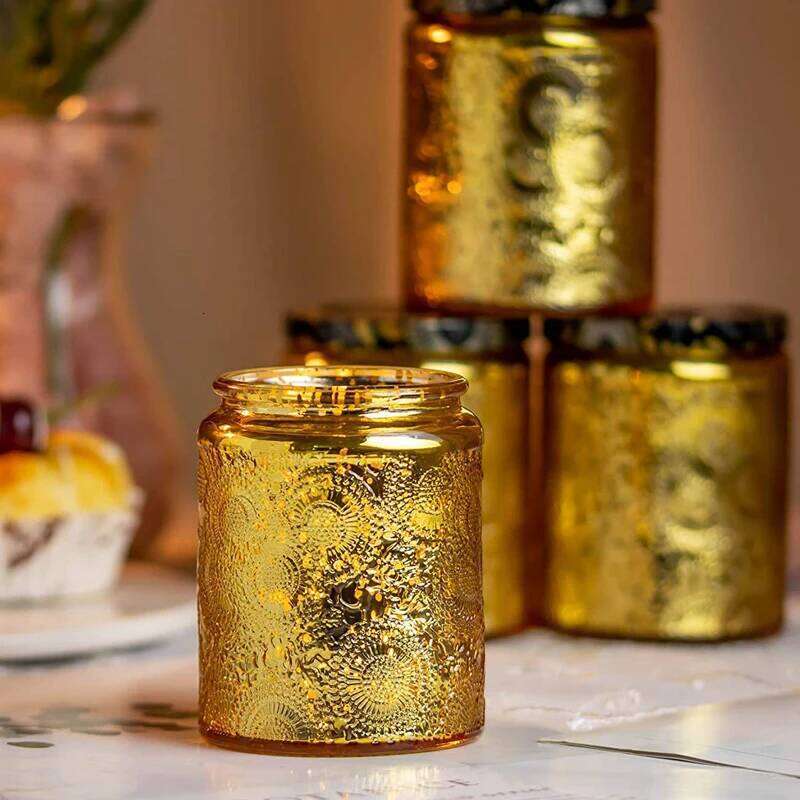 Embossed Aromatherapy Starry Sky candle Cup Glitter Metal Plated Glass Candle Jar Bottle S260205
