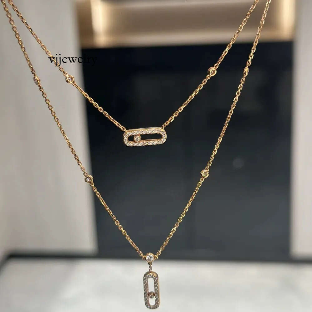 Designer Necklace popular geometric rectangular shape with movable diamond stud double layered necklace fashionable big brand celebrity wedding Jewelry