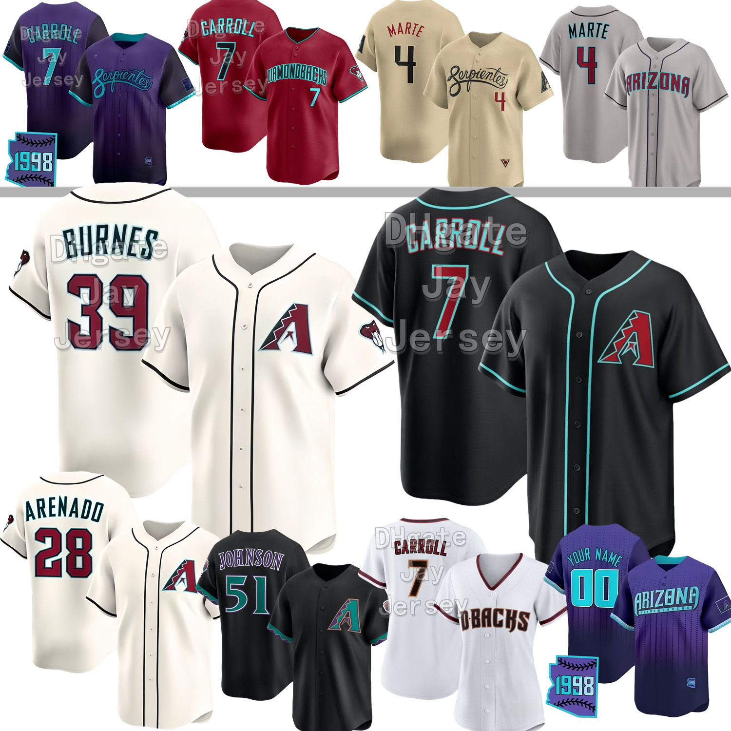 Arizona Diamondbackses Jersey Corbin Carroll Nolan Arenado Corbin Burnes Randy Johnson Gurriel Jr. Ketel Marte Alek Thomas Troy Rodriguez Kelly Ginkel Women Youth