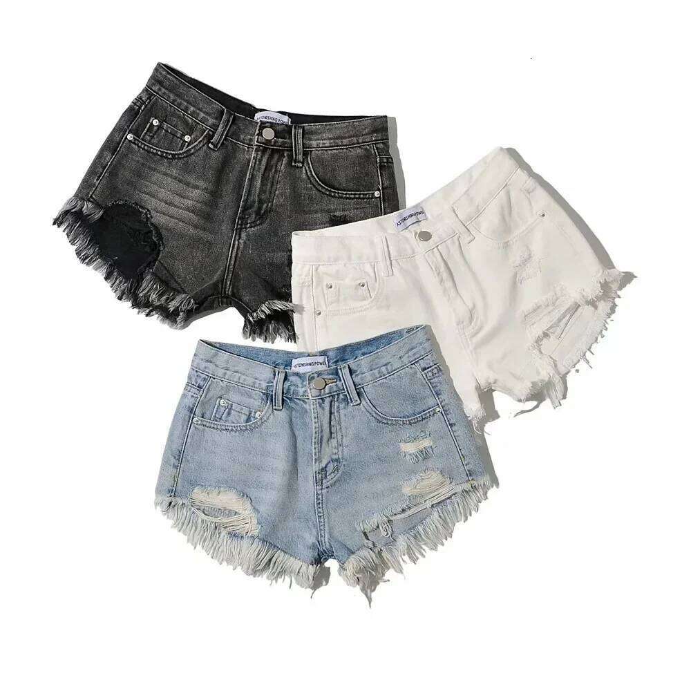 Shorts Denim Washed Women Jean High Waist Hole Spliced Slim Fit Sexy Jeans Casual Pockets Summer Short Straight Pants C260206