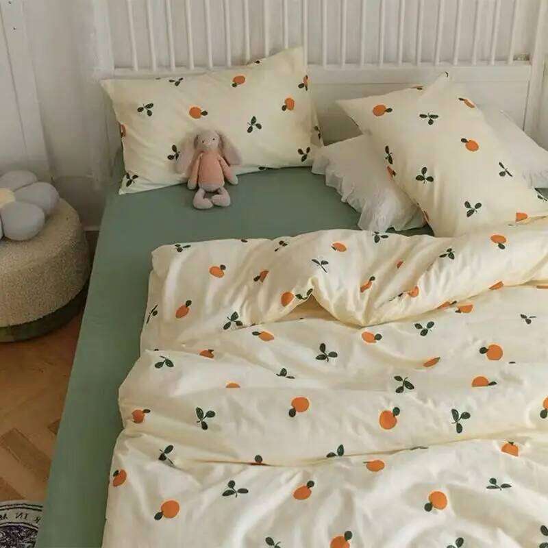 Ins Duvet Cover No Filler with Pillowcases Flat Sheet Floral Rabbit Cute In Stcok Summer Fall Home Decoration Beding Set XJ260206