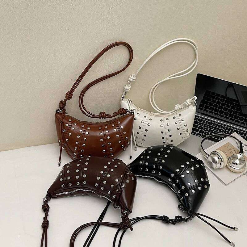Designer Studded Shoulder Crescent 2025 New Women Metal Underarm Bag High-end Retro Rivet Polka Dot Crossbody Bags Y260205