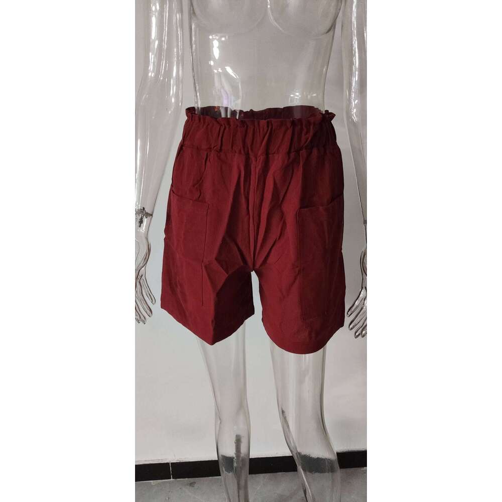 New Women's Shorts Cotton Hemp Blended High Waist Solid Color Casual Pocket Basic Fashion Summer Thin Pants C260206