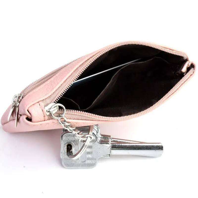 Mini Leather Wallet Pouch - Card Coin Key Holder Zippered Purse Gift Fashion Black Compact Organizer Y260206