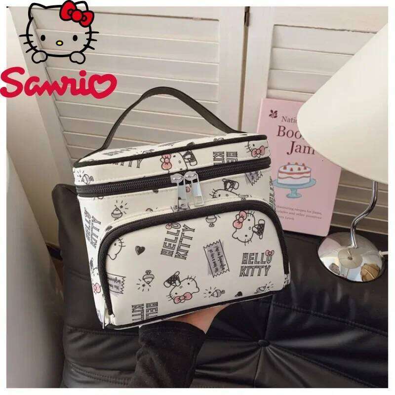 Hello Kitty New Portable Brand Original Women's Cosmetic Bag Cartoon Cute Large Capacity Y260206