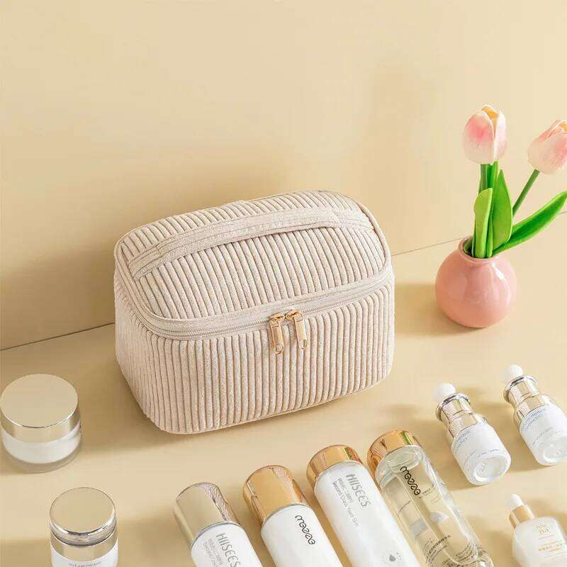 Stylish Corduroy Makeup Bag Set Women,Large Capacity with Multiple Compartments, Ideal for Travel & Daily Cosmetics Storage Y260206