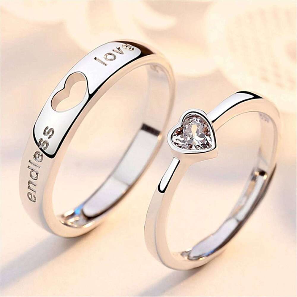 1/2pcs New Fashion Couple Adjustable Heart Rings for Men Women Lovers Engagement Wedding Anniversary Party Valentine's Day Gifts W260206