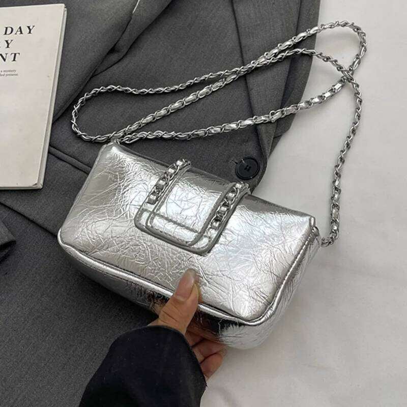 Silvery Luxury Handbags And Purse Women Flip Bags PU Leather Messenger Shoulder Female Chain Crossbody Bag Y260205