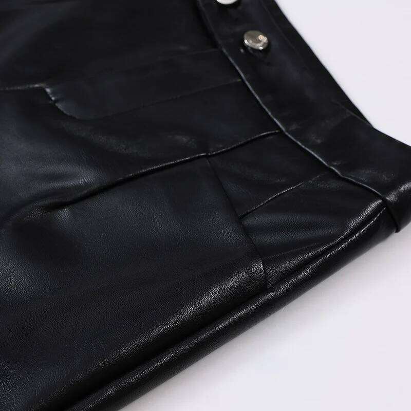 ZUZK PU Leather For Women Loose Autumn Winter Motorcycle Punk High Waist Fashion Bermuda Shorts Femme XJ260206