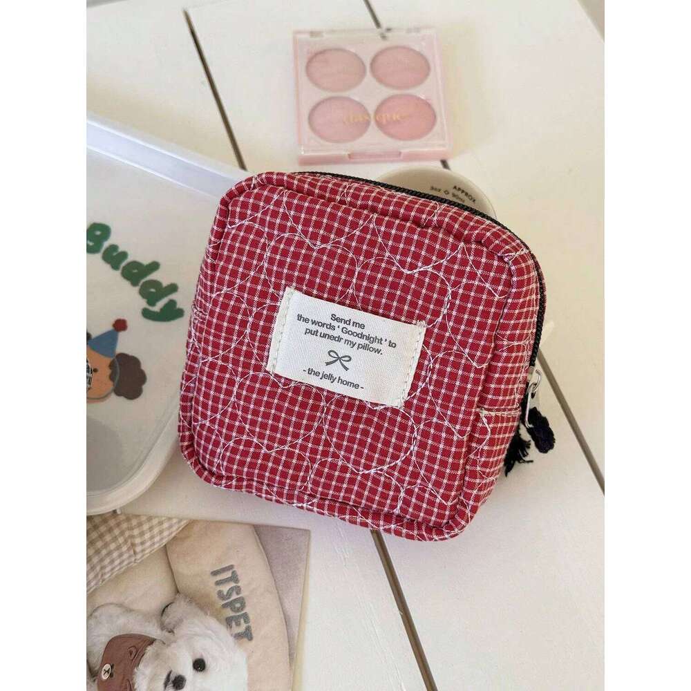 1pc/set Love Lattice Quilted Portable Storage Large Capacity Bag, Multi-function Makeup Bag Y260206