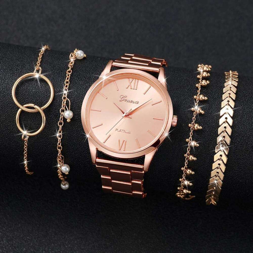 5PCS/Set Fashion Rhinestone Women's Watch Alloy Band Analog Quartz Watches Bracelets Set Reloj Mujer Girls Clock Z260206