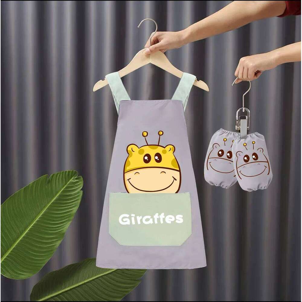 2-10Y Baby Girls Boys Waterproof Apron with Sleeves Set Kids School Art Craft Painting Kitchen Cook Smock DIY Drawing S260205
