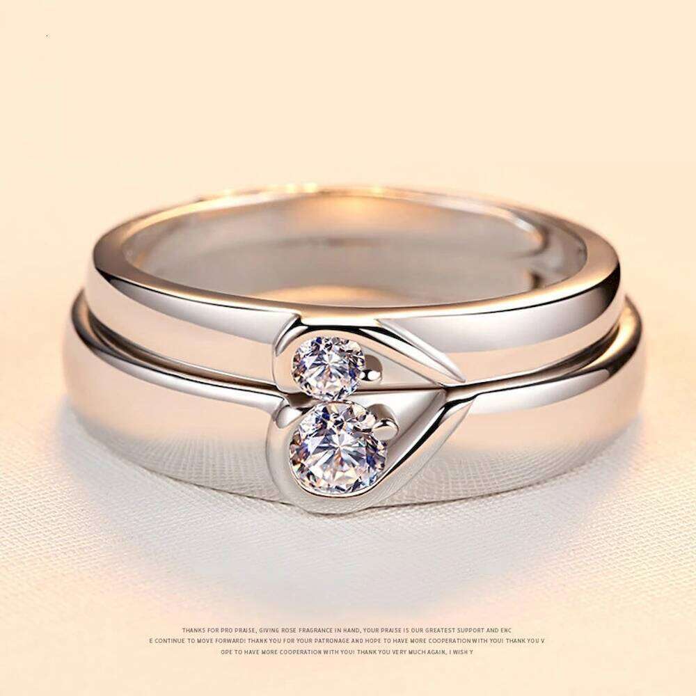 1 Pair Put Heart Together Couple Rings Men Women Adjustable Copper Plated Silver Finger Jewelry Wholesale Drop Shipping W260206