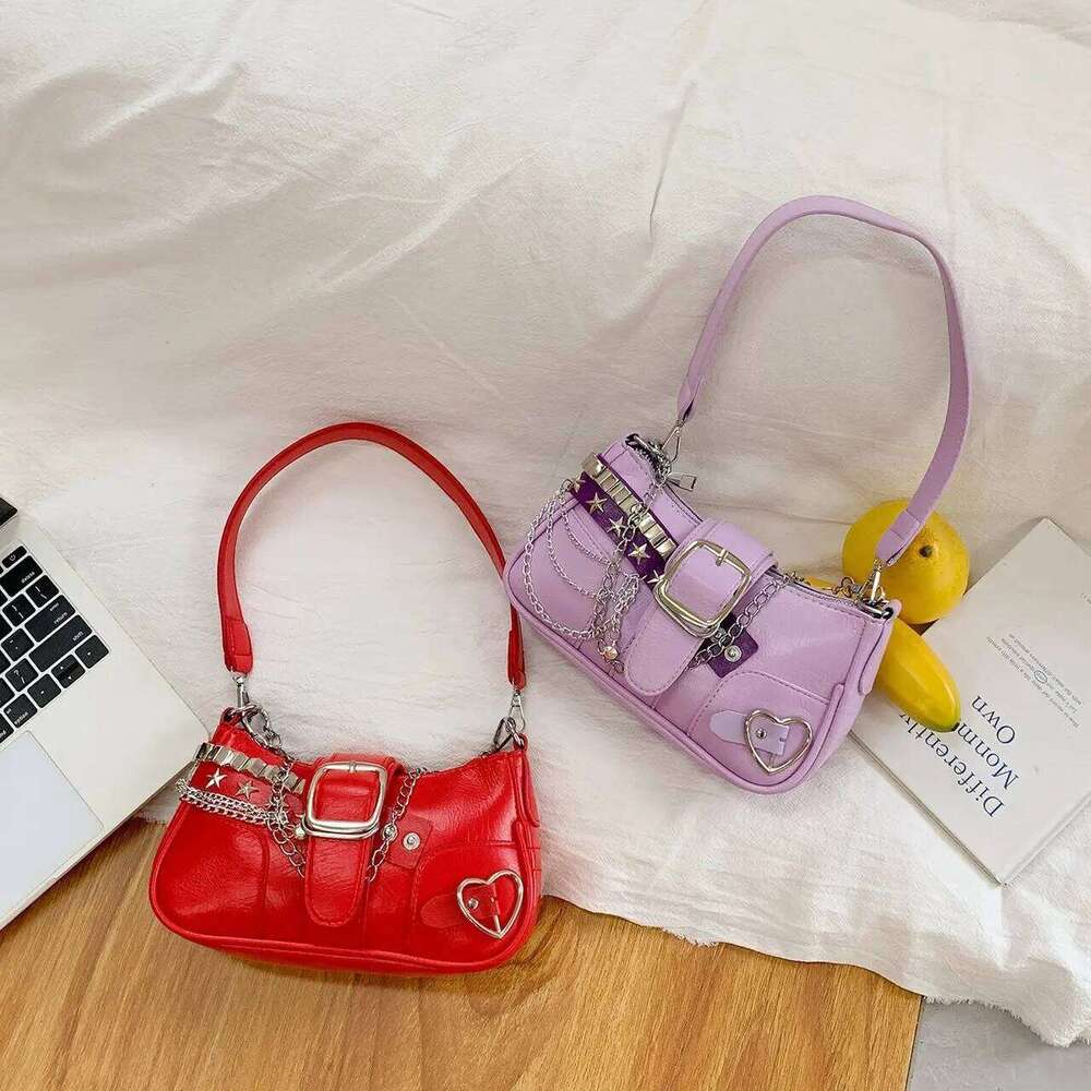 Y2K Sweet Cool Women's Underarm Hot Girls Pink Shoulder Bags Messenger Bag Retro Design Female Chain Purse Armpit Handbags Y260205