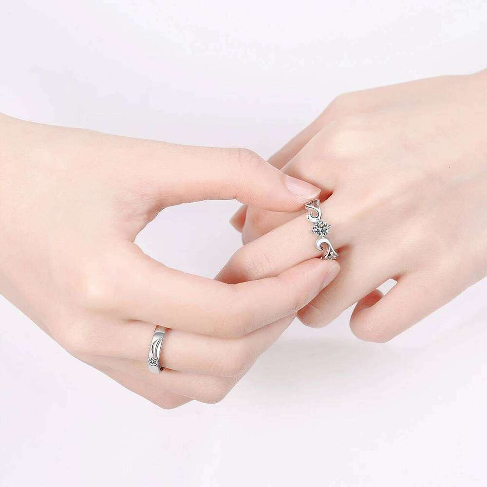 2 Pcs Lover Couple Zircon Adjustable Rings Love Rhinestone Opening Ring For Men Women Wedding Engagement Romantic Jewelry Gifts W260206