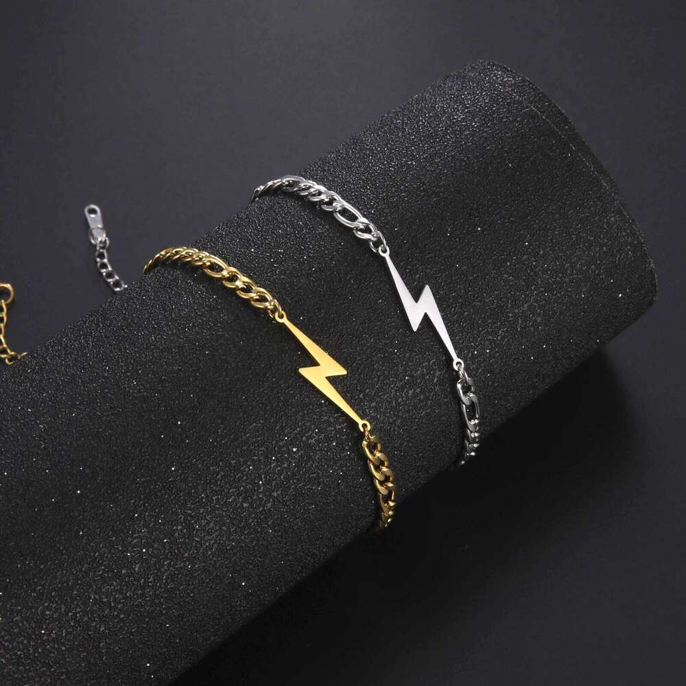 My Shape Fashion Lightning Charm Bracelets For Men Women Stainless Steel Bracelet Bangle Figaro Chain Male Wristband Jewelry 26H0206