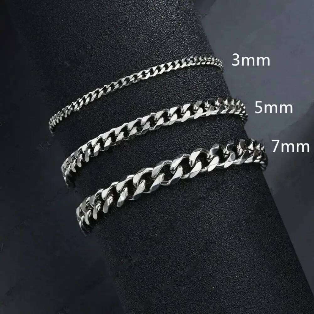 Wannee New Trendy Cuban Classic Stainless Steel 3 5 7mm Width Chain Bracelet For Men Women Jewelry Party Gift 26H0206