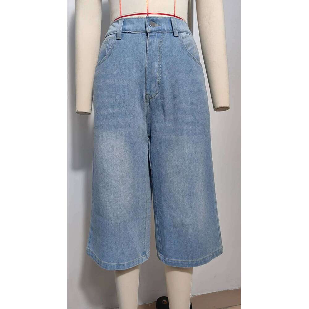 Jeans Women Denim Straight Pants Mid Waist Washed Distressed Pockets Vintage Streetwear Female Basics Calf Length Trousers C260206