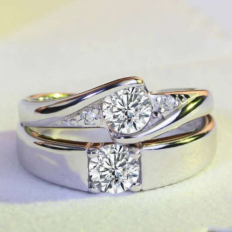 Romantic Lovers' Couple Rings For Men Women Cubic Zircon Stone Geometric Wedding Ring Size Adjustable Valentine's Day Best Gifts W260206