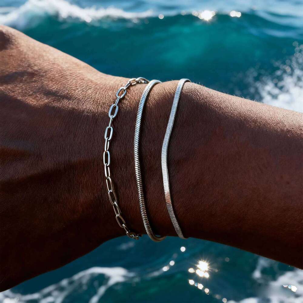 Men's Thin Chain Bracelet,Never Fade Stainless Steel Adjustable Wristband,Minimalist Hip Hop Jewelry Gift 26H0206