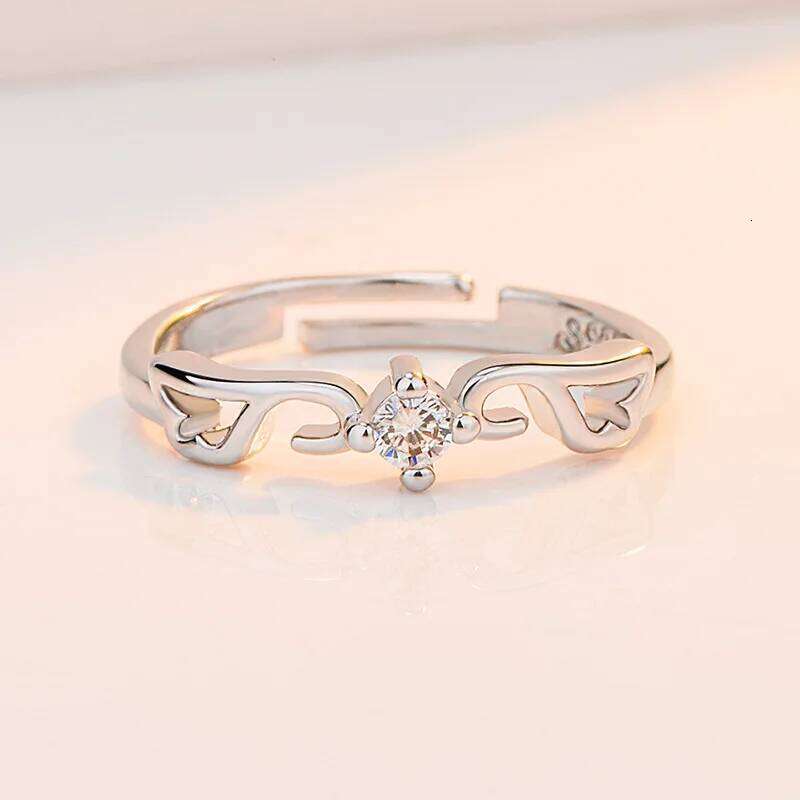Romantic 925 Sterling Silver Angel Wings Flying By Side Couple Rings for Woman Korean Wedding Jewelry Valentine's Day Gifts W260206