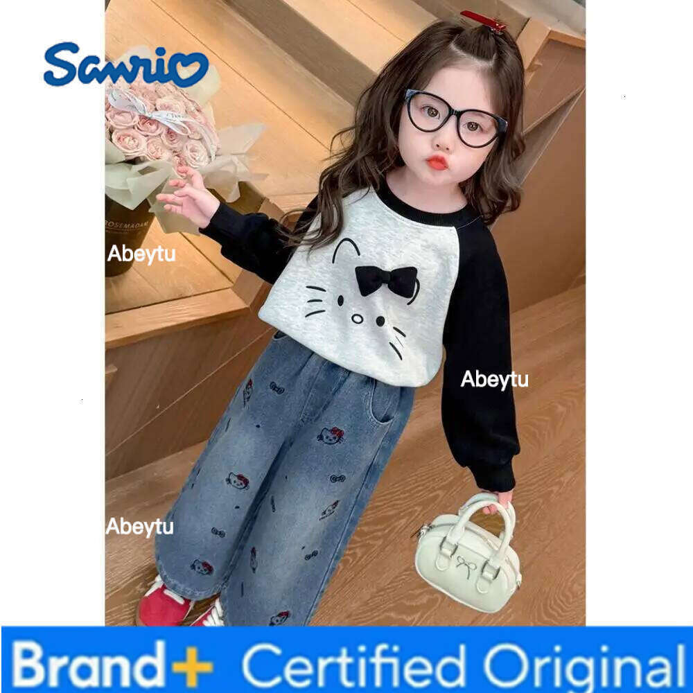 Sanrio Hello Kitty Girls' Spring/autumn Casual Jeans New Children's Stylish Fashion Korean Version Straight Wide-Leg Pants H260206