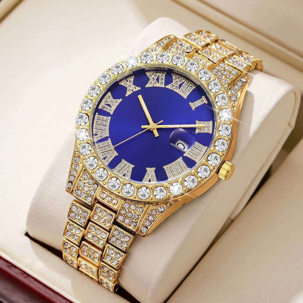 5PCS/Set Luxury Full Diamond Large Dial Women Watches Stainless Steel Band Calendar Quartz Wristwatch Jewelry SetWithout Box Z260206