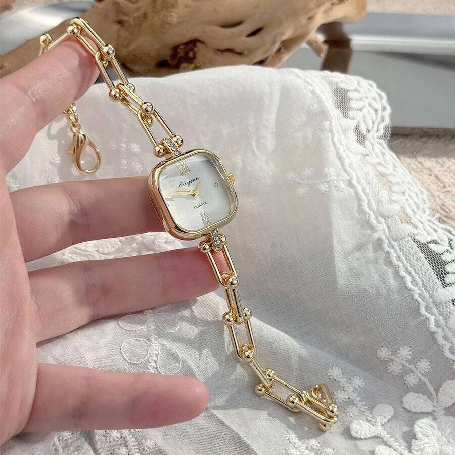 Ladies Luxury Quartz Watch Unique Bracelet Style with Square Cut Glass And Lobster Clasp Medium Size Vintage-Inspired Timepiece Z260206