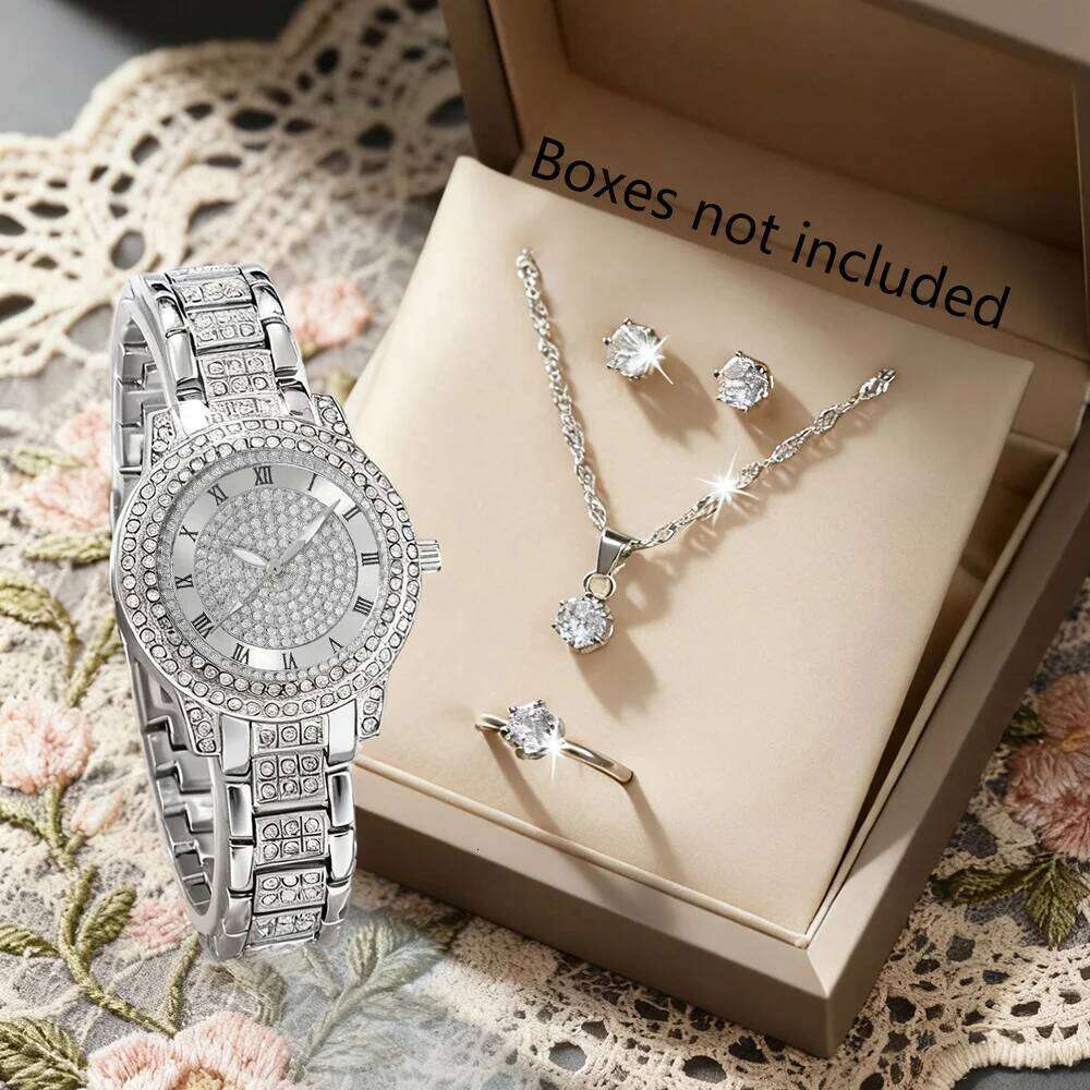 5PCS/Set Fashion Rhinestone Women Watches Ladies Quartz Wristwatch Jewelry Set Reloj Mujer Girls Clock GiftWithout Box Z260206