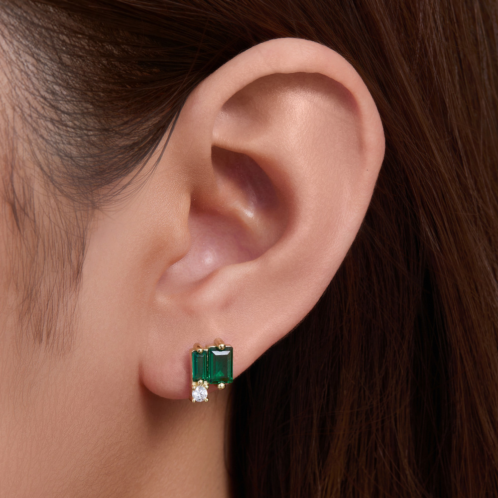 Minimalist Geometric Square Emerald Zircon Stud in Sterling Silver Wholesale Ins Palace Style Elegant Earrings