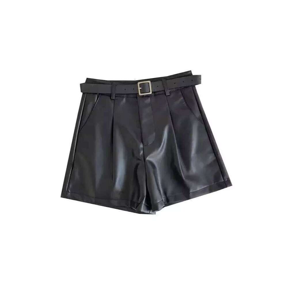 High Waist Versatile Leather New Casual Fashion Solid Color Wide Leg Pants Hip Covering Comfortable Women's Shorts XJ260206