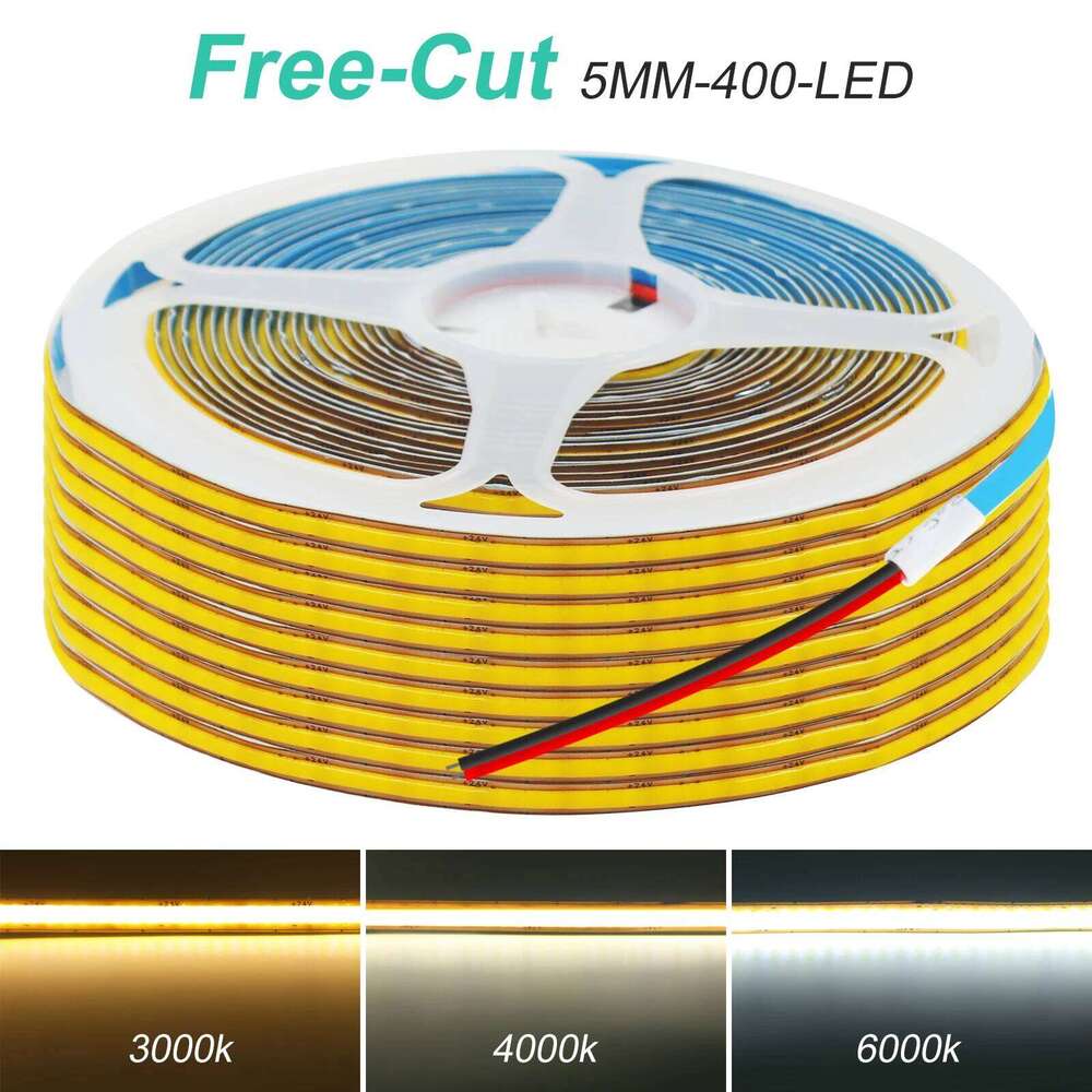 5MM COB Strip 12V 24V 400LEDS/M Flexible Ribbon Rope LED Light 3000K 4000K 6000K Home Decor FOB led light Z260206