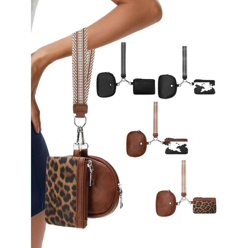 Stylish Mini Zipper Wristband for Women Double Pockets Portable Keychain Wallet High-Quality PU Leather Womens Coin Purse Y260206