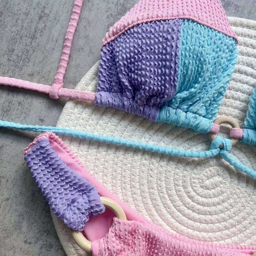 2025 Women's Swimming Suit Spliced New Solid Color Bikini Split Swimsuit XJ260206