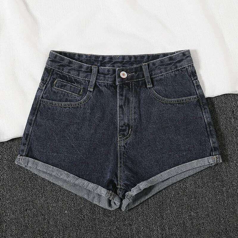 Korean Ultra-fire Crimped High-waisted Denim Women's Summer Loose Black and Gray Wide-leg Pants Jeans Shorts C260206