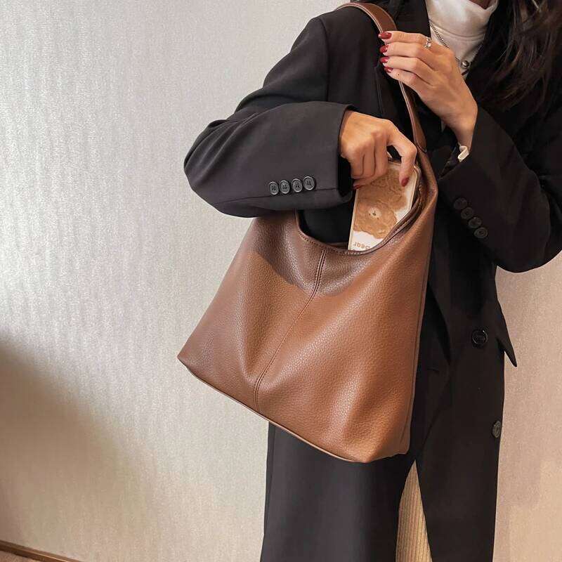 Simple Fashion Single Shoulder Bag Set For Women Soft Leather Pure Color 2-In-1 Large Capacity Shopper Tote Handbags Female Y260205