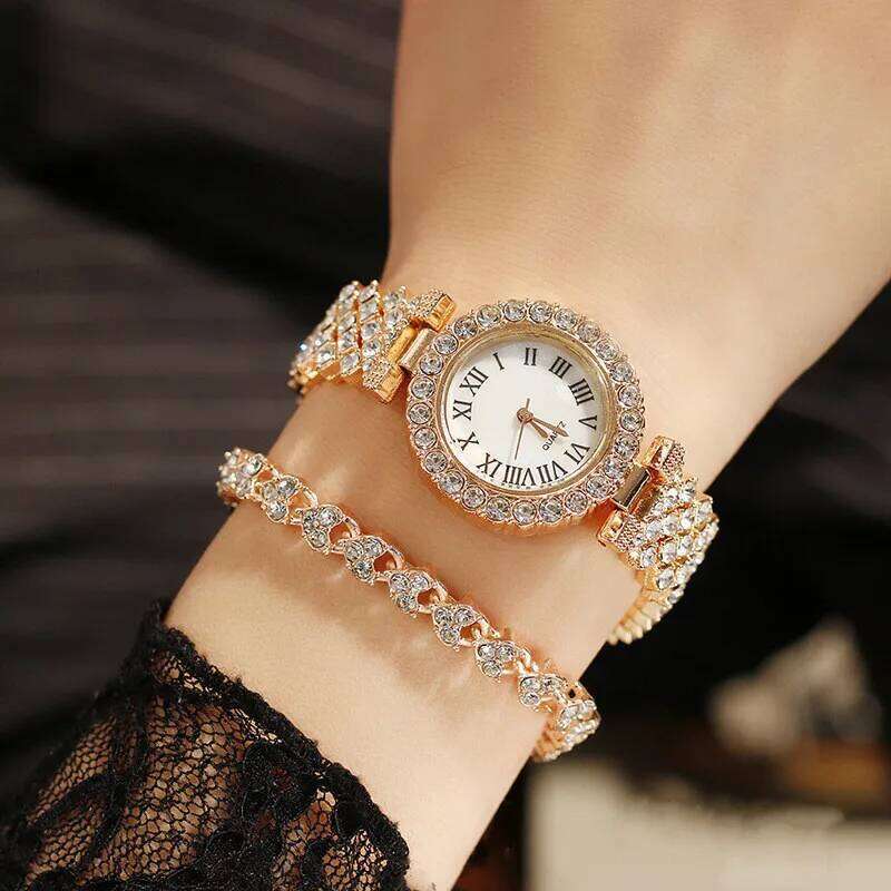 2PCS Women's Watch Fashion Rhinestone Ladies Analog Quartz Watches Bracelet Set Reloj Mujer Girls Clock Gift Relogio Feminino Z260206