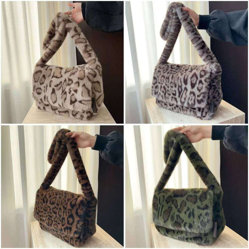 Faux Fur Leopard Print Messenger Bags for Women Vintage Soft Plush Ladies Shoulder Bag Large Capacity Female Furry Handbags XJ260129