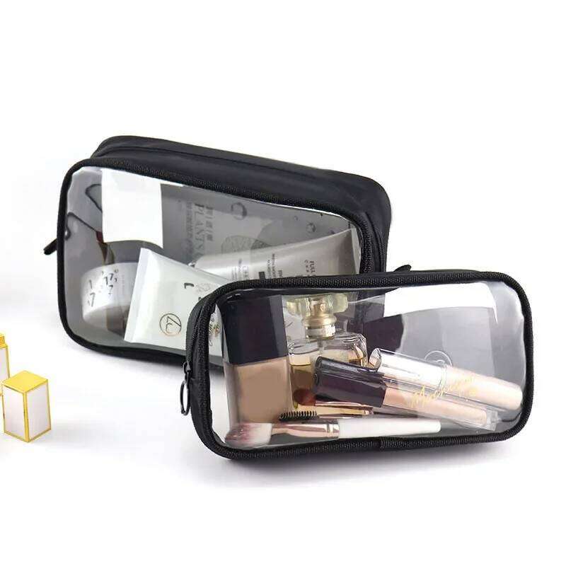 Portable Toiletry Transparent Bag INS Style Waterproof Travel Black Clear Cosmetic Brush Storage Case Organizer Y260206