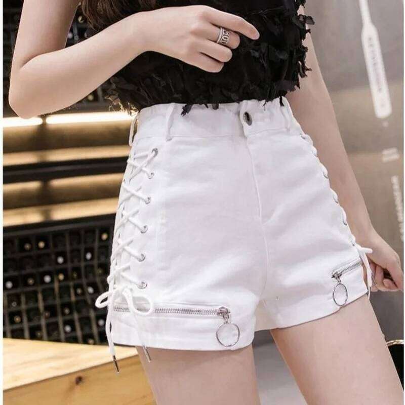 Women Designer Shorts Bandage Zipper Sexy Hot Girls Club-wear Harajuku Slender Denim Hipster Teenagers Summer Popular All-match H260206