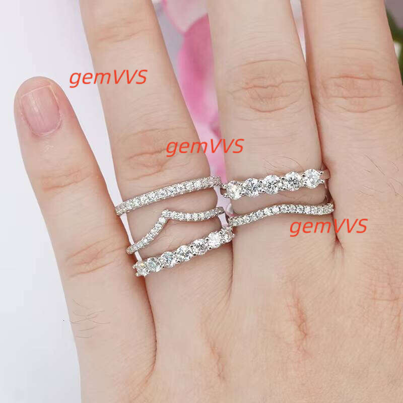 S925 Round Shape White Gold Plated Ring Starsgem Pure Siver Loose Gemstone Tennis Eternity Jewelry Moissanite Band