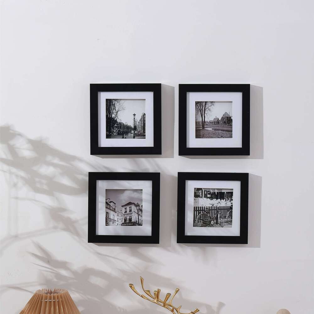 1pc square black plastic paper Integrated picture frame 4*4in Home office wall Living room bar cafe hanging pictur S260205