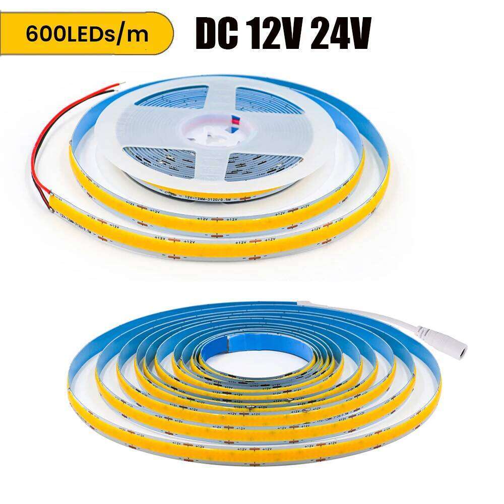 600Leds/M Double Row COB Strip DC 12V 24V High Brighter RA85 Warm/Natural White 3000K 4000K 6000K Flexible Ribbon Rope LED Light Z260206