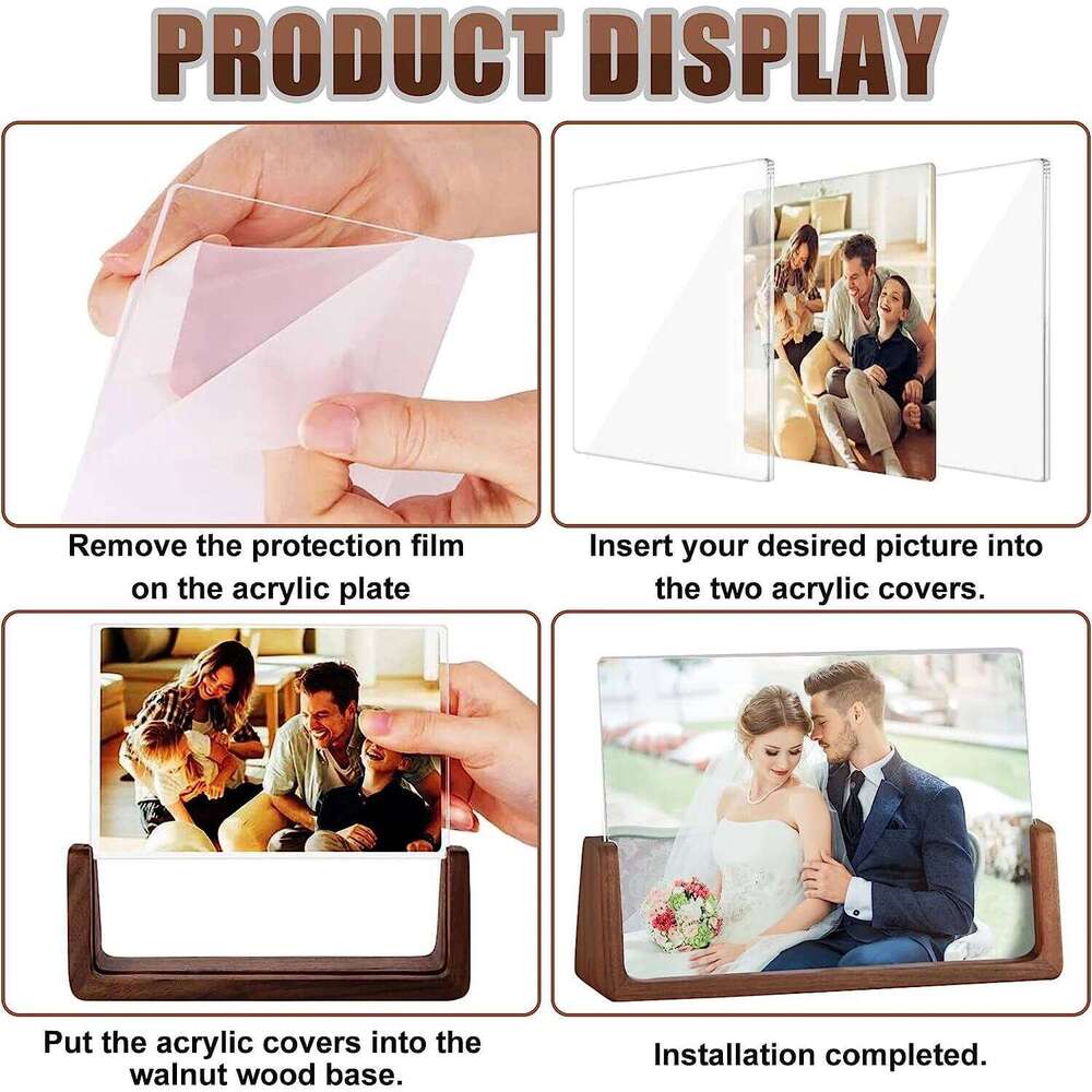 Walnut/Beech Creative Photo Set Acrylic U Shape Transparent 10X15 13X18 15X20 20X25cm Desktop Wood Pictures Frame S260205