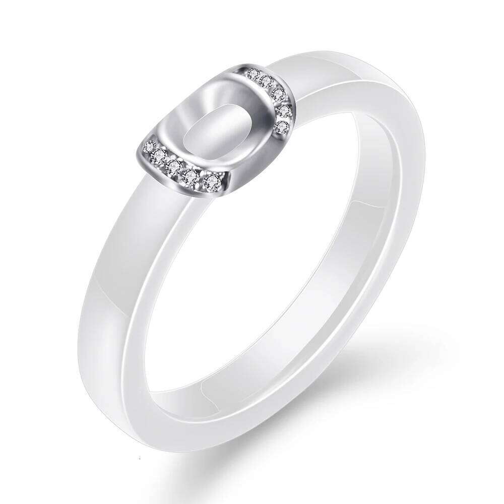 Unique Design White/Black Ceramic Ring With Cubic Zirconia Stone Jewelry Engagement Wedding Band Gifts For Women W260206