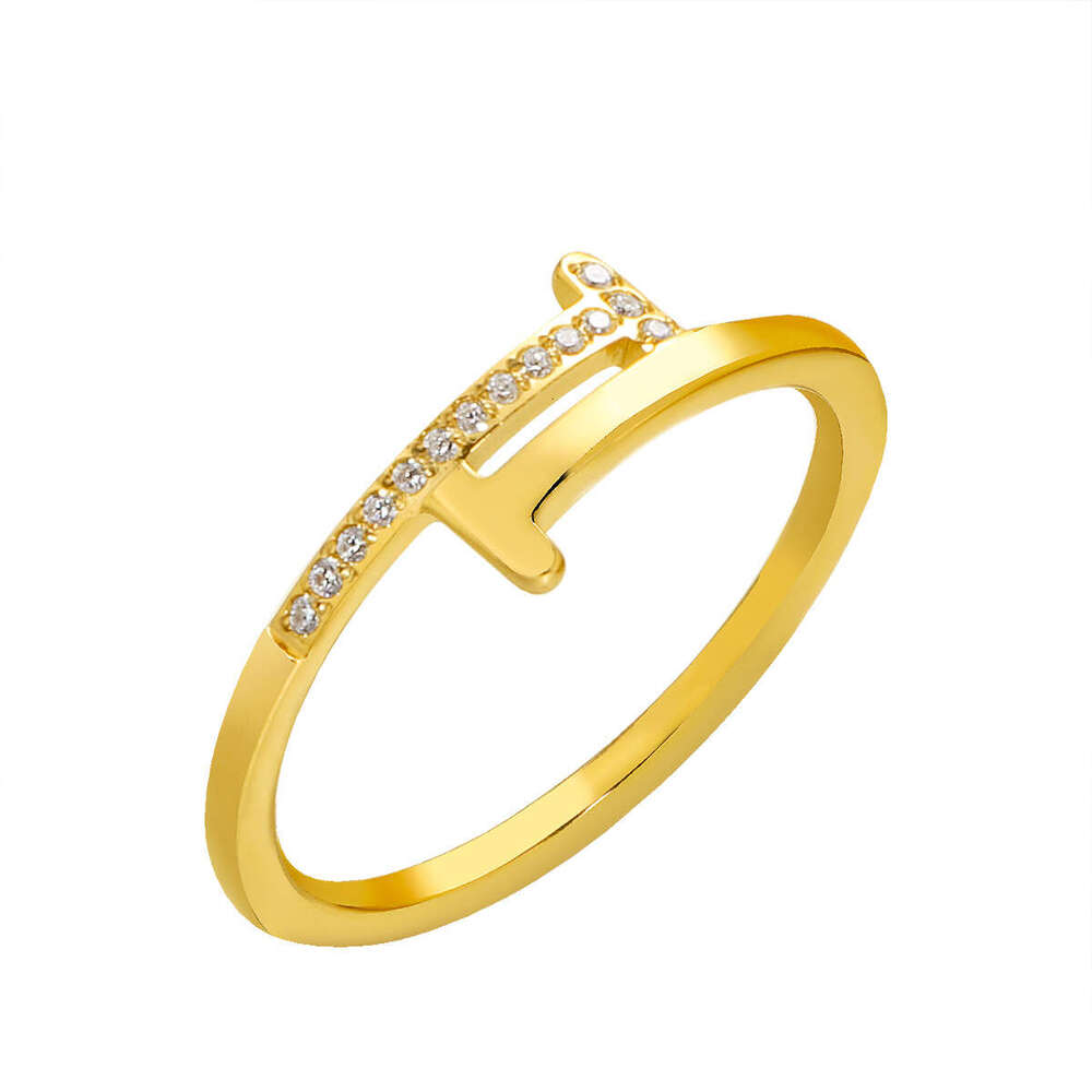 Double T Inlaid Diamond Design Cross Titanium Steel Non-fading Index Finger Knuckle Ring For Women